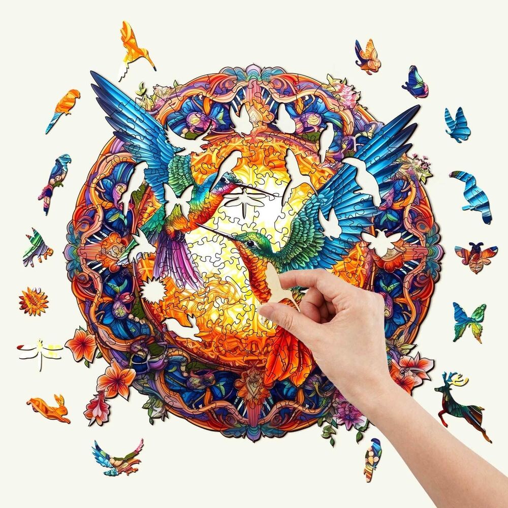 WoodBests Mandala Hummingbird Creative Wooden Puzzle 100pcs 8x8 in - Picture 2 of 7